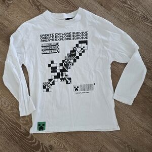 Zara Kids Minecraft White Graphic Lomg Sleeve Tee with Black Text